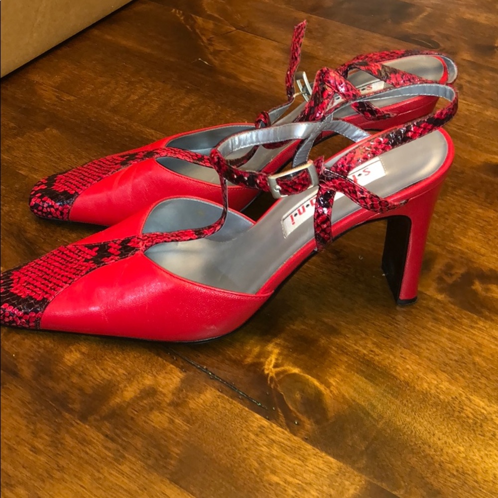 Red Snake Skin Heels - Picture 2 of 4